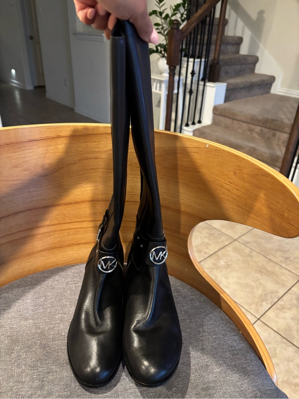 Black Leather Knee Boots Michael Kors